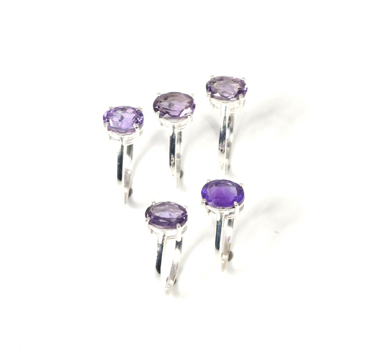Wholesale 5PC 925 Solid Sterling Silver Faceted Purple Amethyst Ring Lot