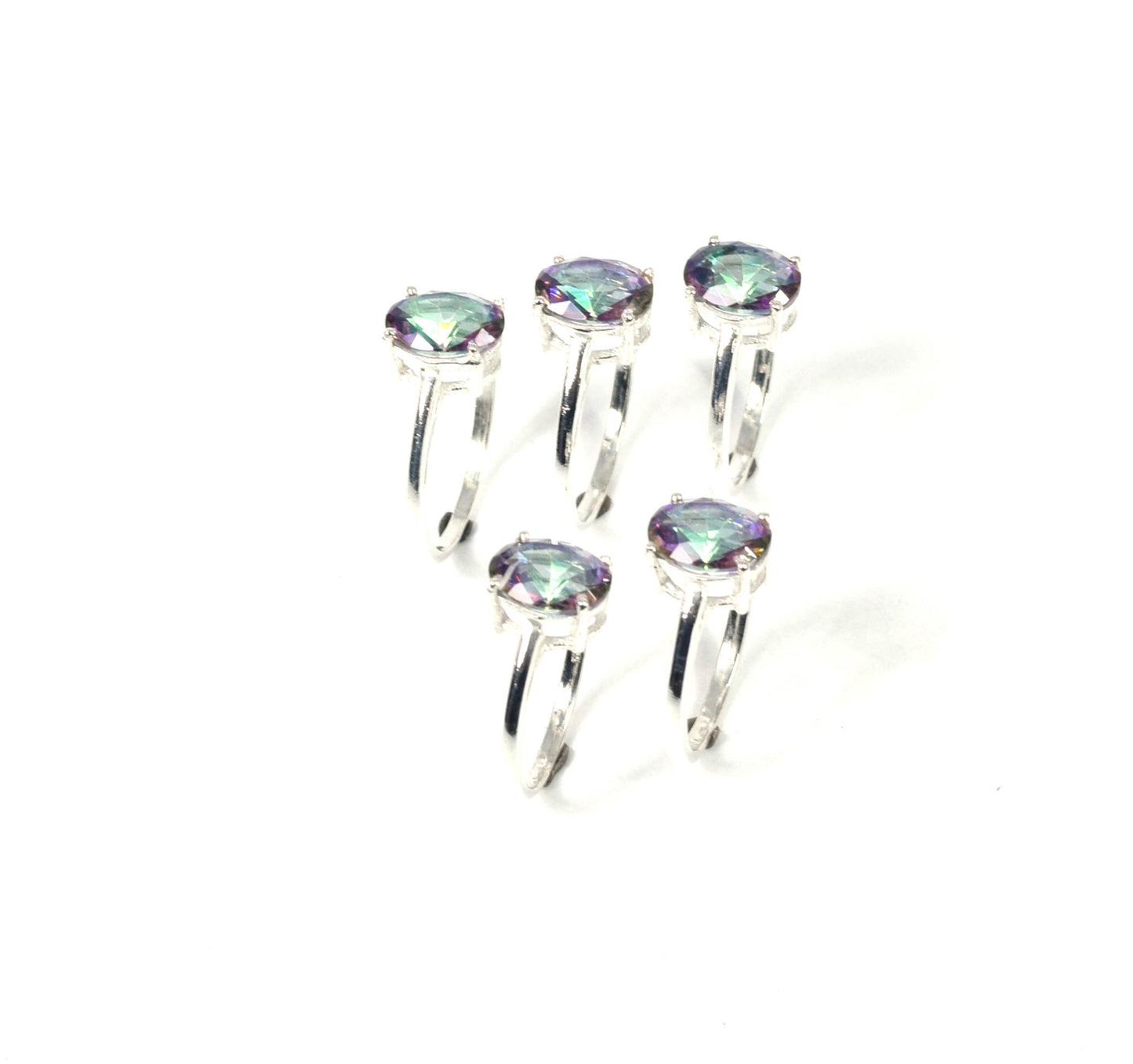 Wholesale 5PC 925 Solid Sterling Silver Faceted Mystic Topaz Ring Lot
