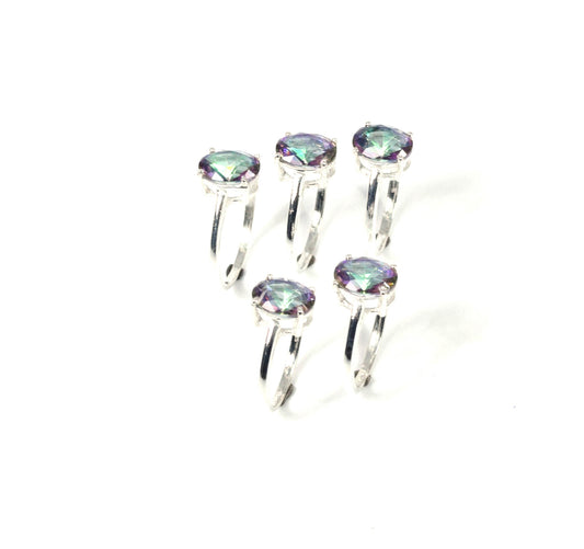 Wholesale 5PC 925 Solid Sterling Silver Faceted Mystic Topaz Ring Lot