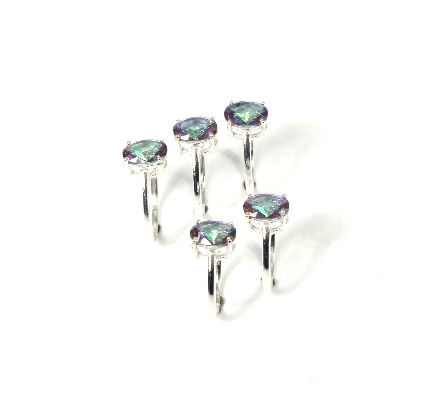 Wholesale 5PC 925 Solid Sterling Silver Faceted Mystic Topaz Ring Lot