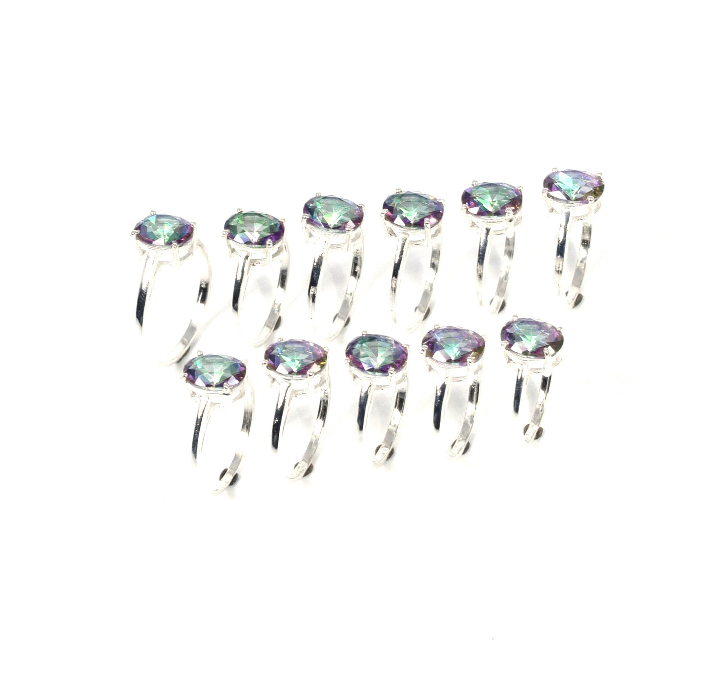 Wholesale 11PC 925 Solid Sterling Silver Faceted Mystic Topaz Ring Lot