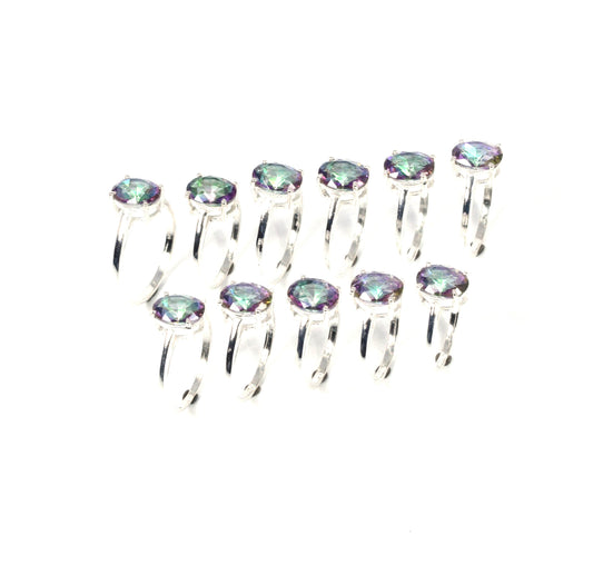 Wholesale 11PC 925 Solid Sterling Silver Faceted Mystic Topaz Ring Lot