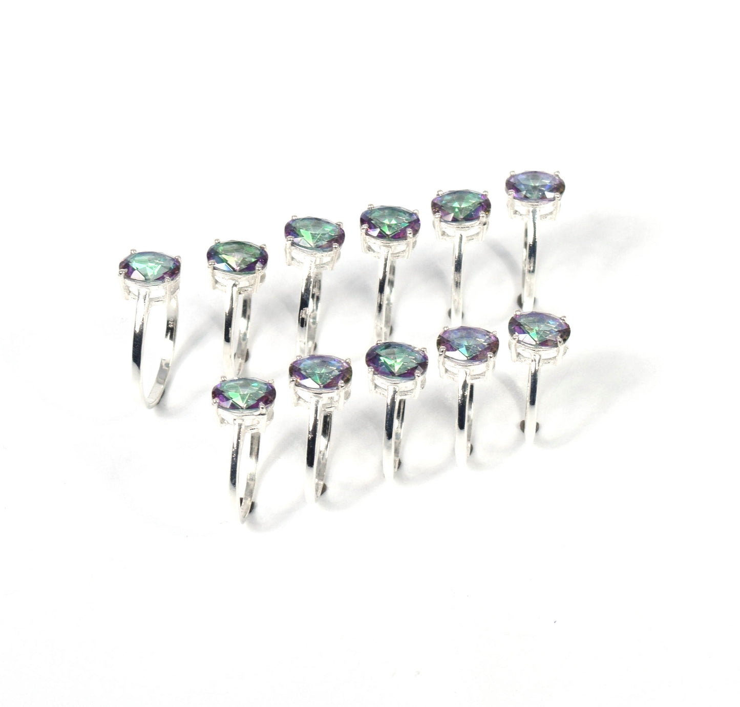 Wholesale 11PC 925 Solid Sterling Silver Faceted Mystic Topaz Ring Lot