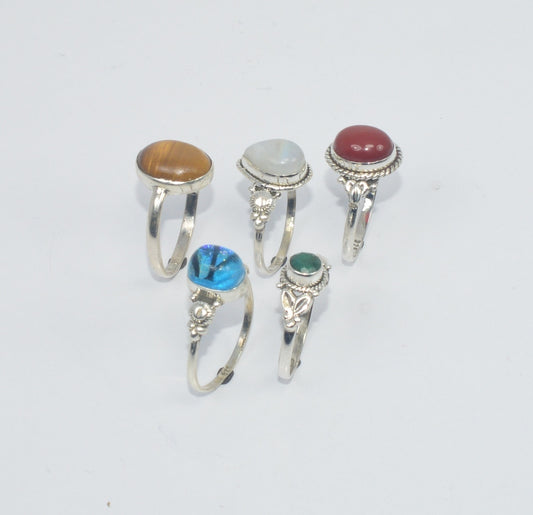 WHOLESALE 5PC 925 SOLID STERLING SILVER TIGER EYE AND MIX STONE RING LOT
