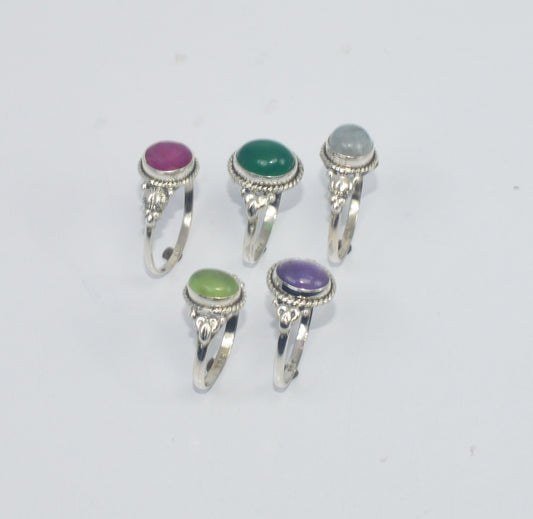 WHOLESALE 5PC 925 SOLID STERLING SILVER  Green Onyx AND MIX RING LOT
