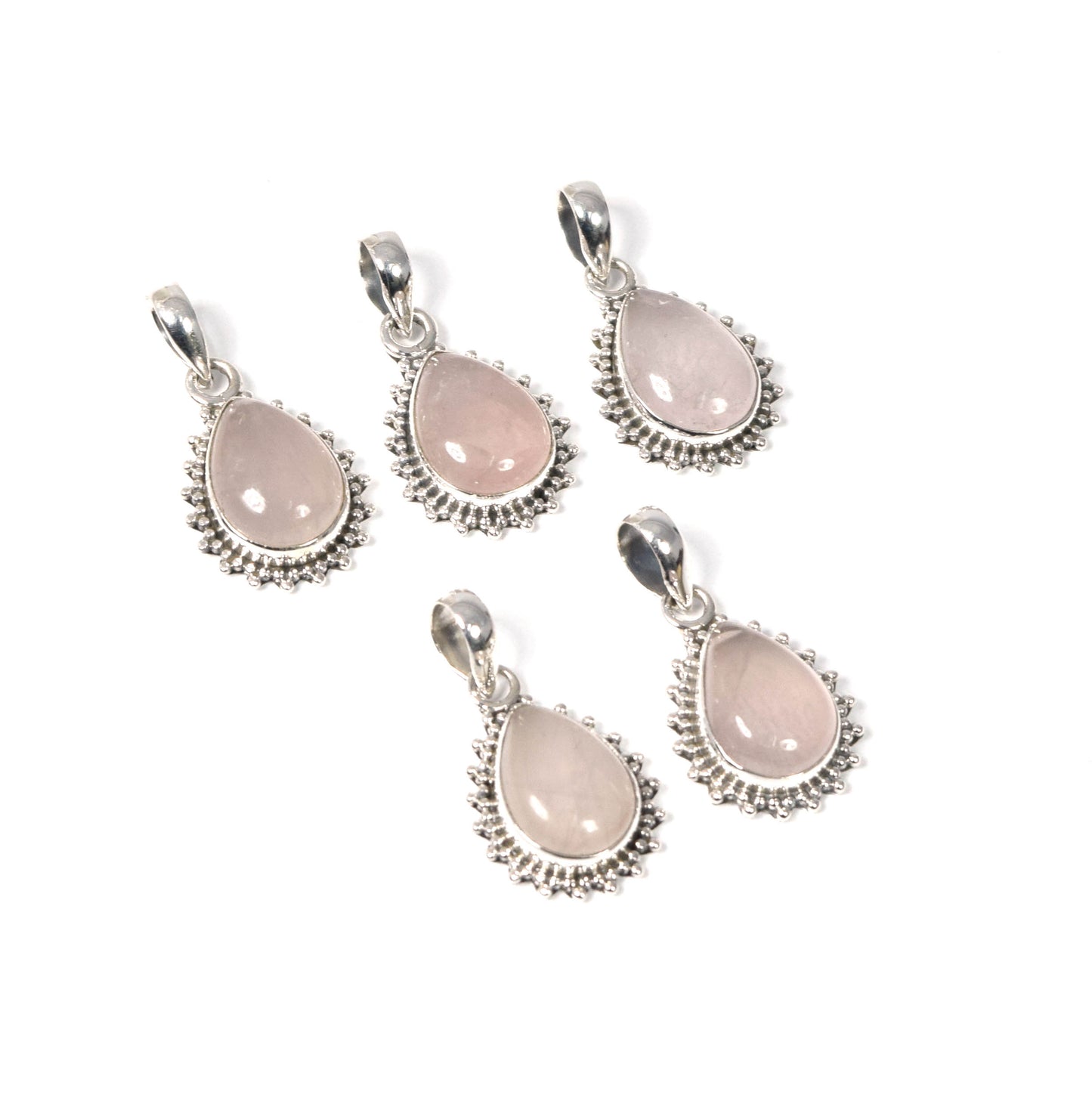 Wholesale 5PC 925 Solid Sterling Silver Pink Rose Quartz Pendant Lot