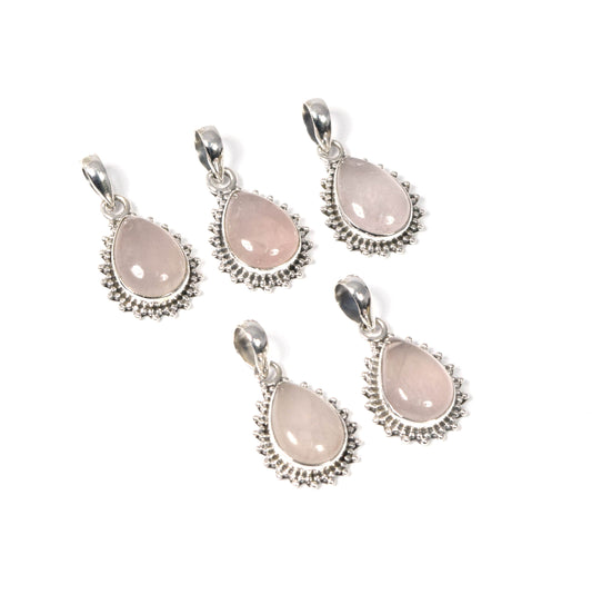 Wholesale 5PC 925 Solid Sterling Silver Pink Rose Quartz Pendant Lot