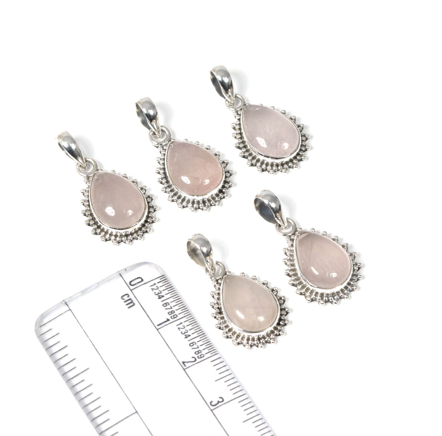 Wholesale 5PC 925 Solid Sterling Silver Pink Rose Quartz Pendant Lot
