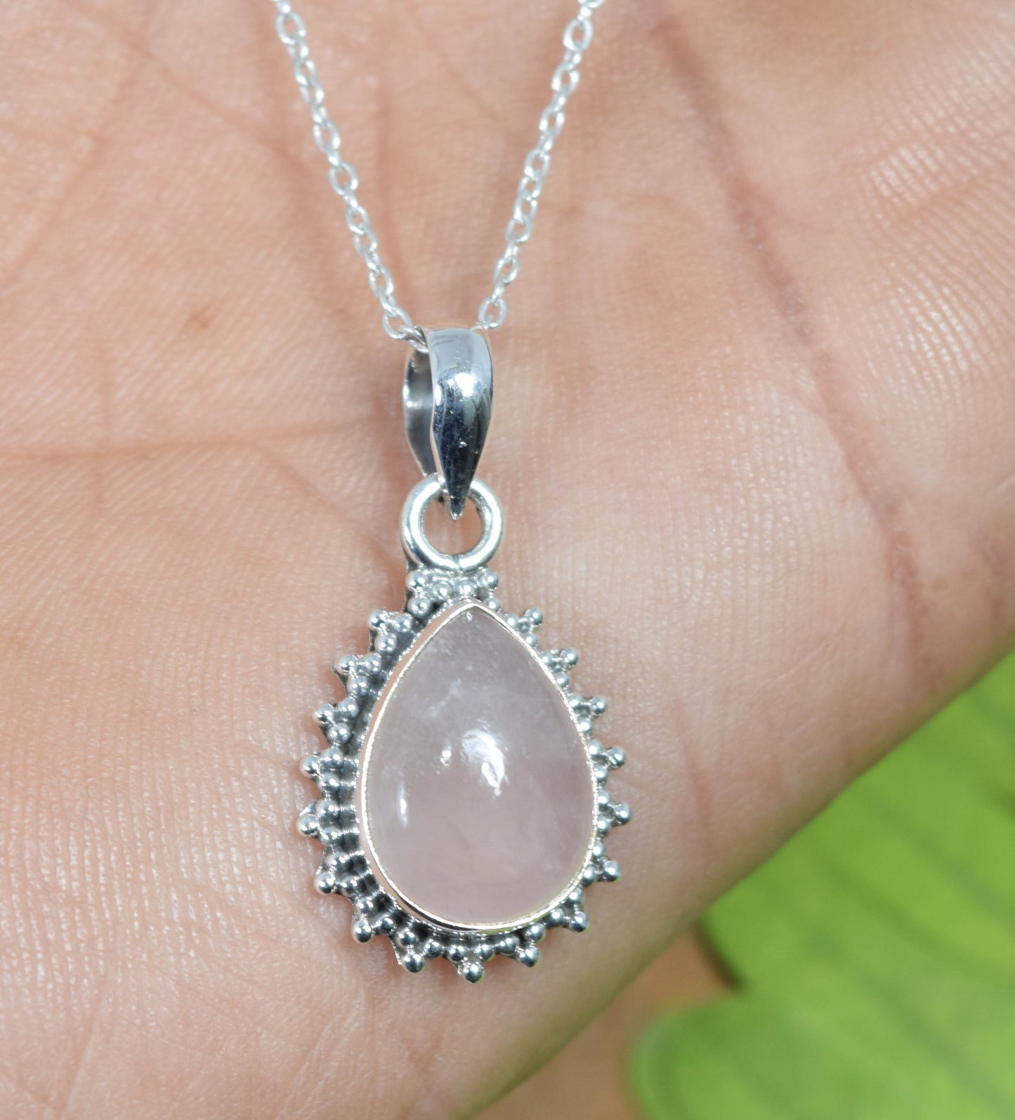 Wholesale 5PC 925 Solid Sterling Silver Pink Rose Quartz Pendant Lot