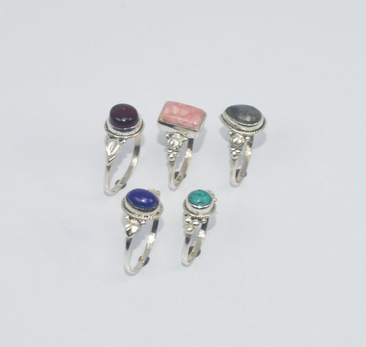 WHOLESALE 5PC 925 SOLID STERLING SILVER LABRADORITE ANDMIX STONE RING LOT