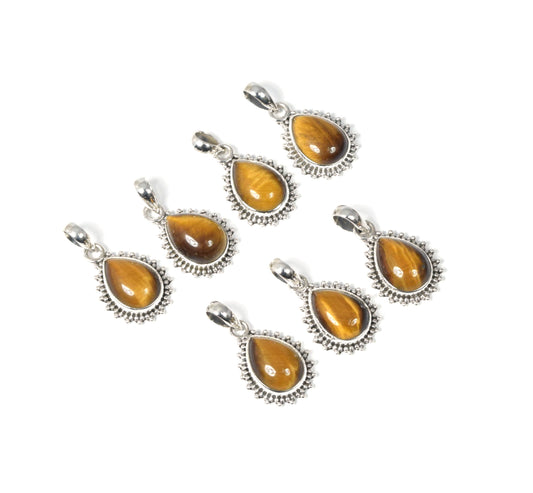 Wholesale 7PC 925 Solid Sterling Silver Tiger Eye Pendant Lot