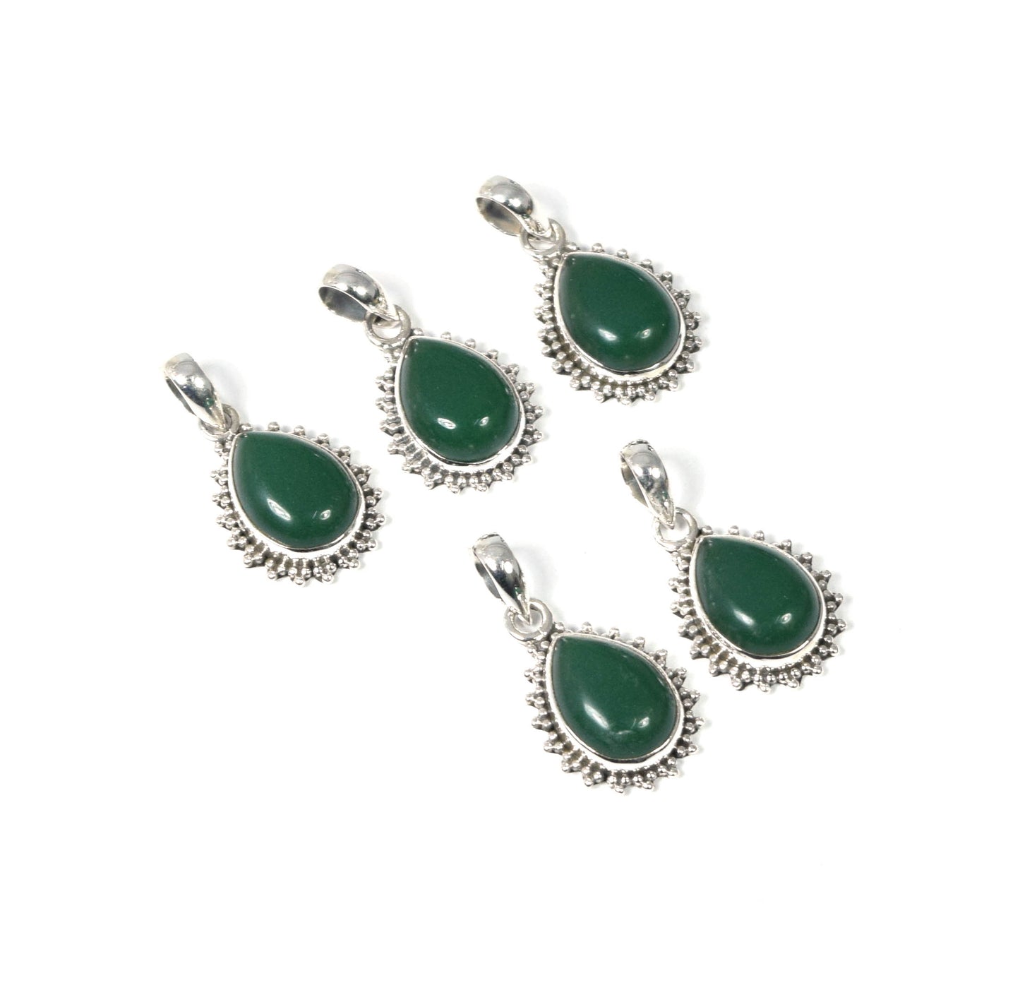 Wholesale 5PC 925 Solid Sterling Silver Green Onyx Pendant Lot