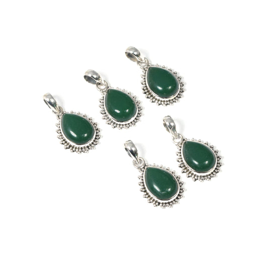 Wholesale 5PC 925 Solid Sterling Silver Green Onyx Pendant Lot