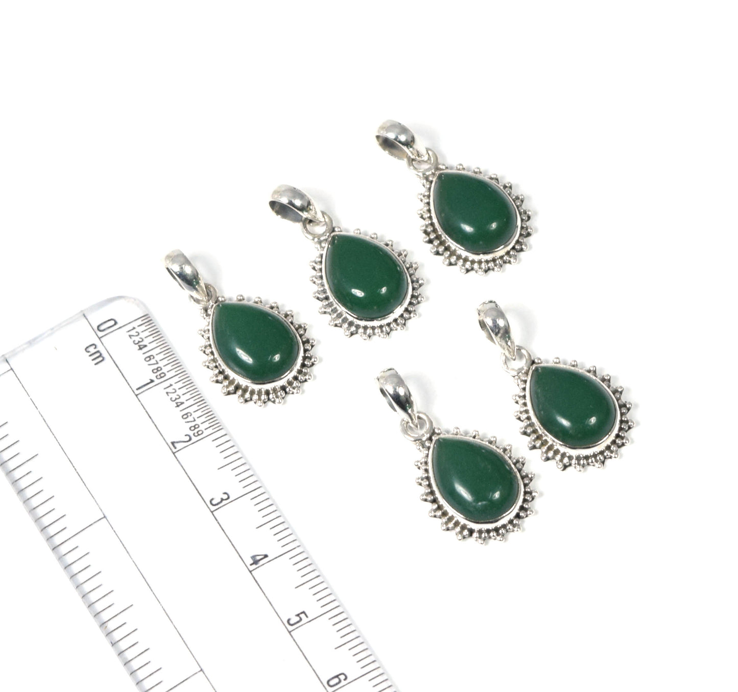 Wholesale 5PC 925 Solid Sterling Silver Green Onyx Pendant Lot