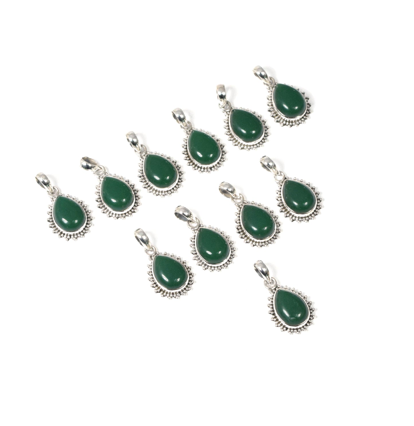 Wholesale 11PC 925 Solid Sterling Silver Green Onyx Pendant Lot