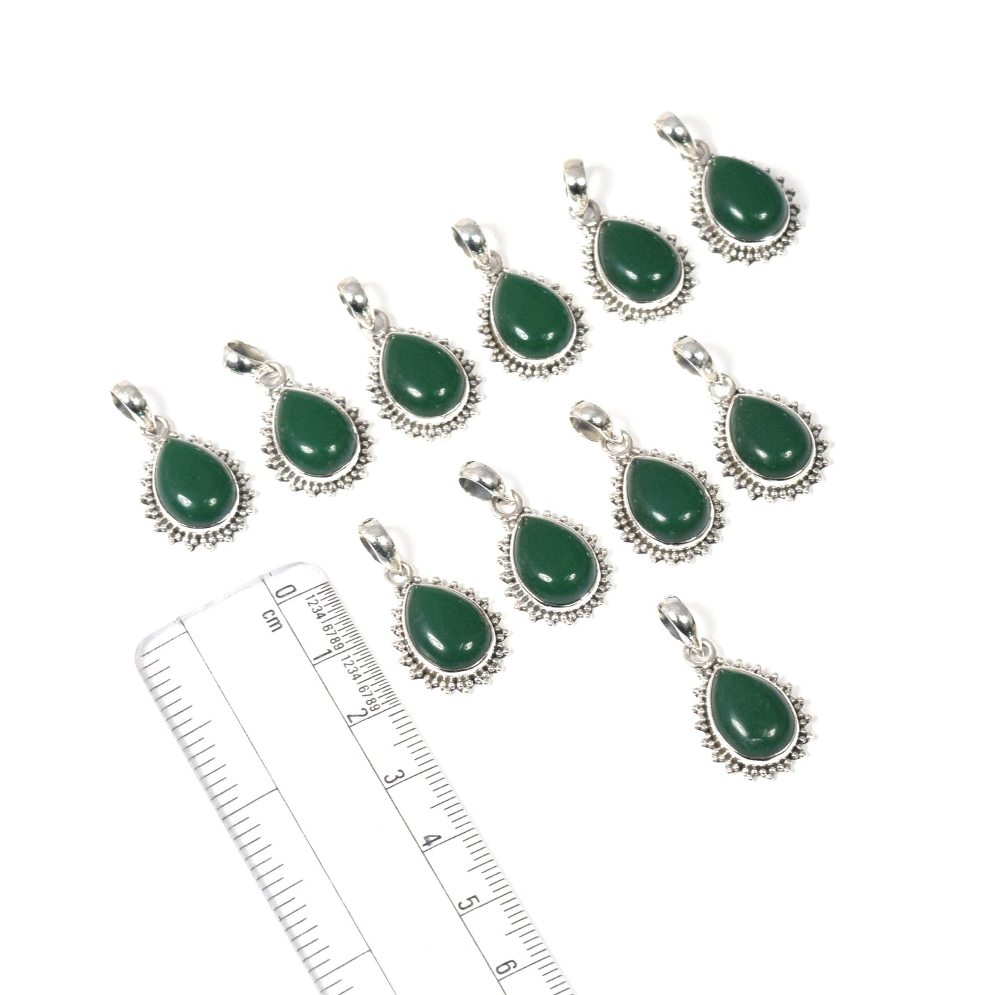 Wholesale 11PC 925 Solid Sterling Silver Green Onyx Pendant Lot