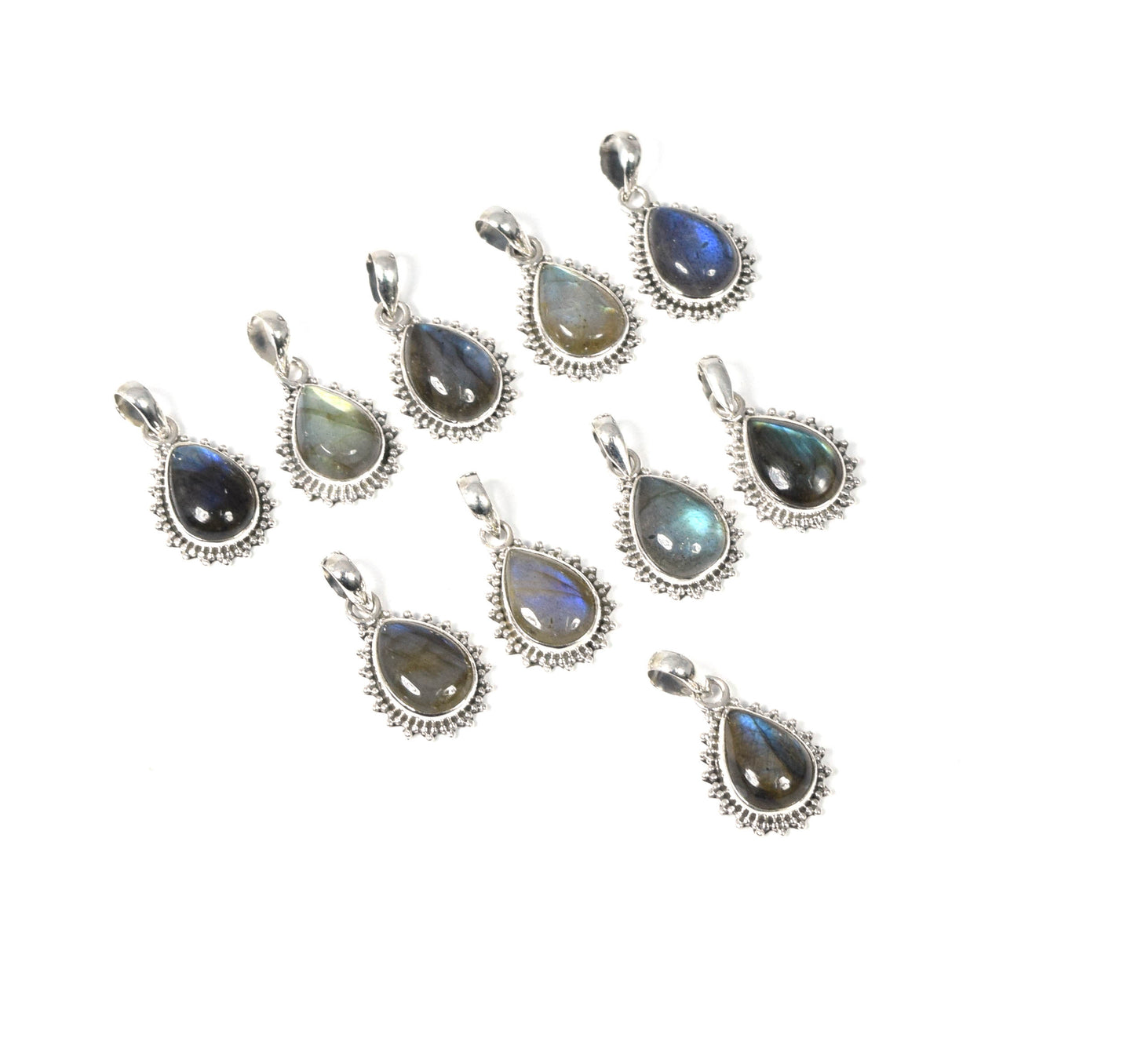 Wholesale 10PC 925 Solid Sterling Silver Labradorite Pendant Lot