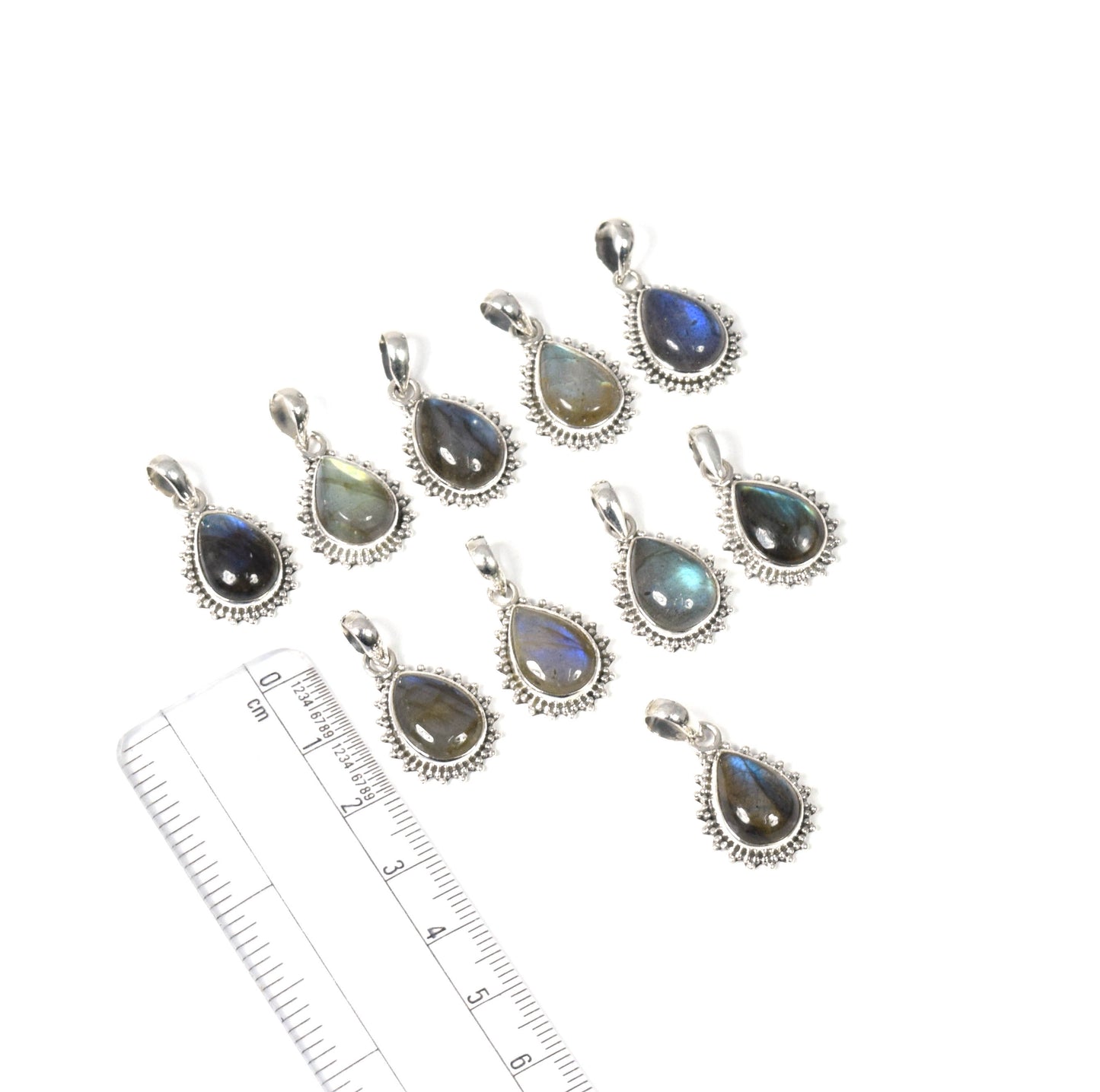 Wholesale 10PC 925 Solid Sterling Silver Labradorite Pendant Lot