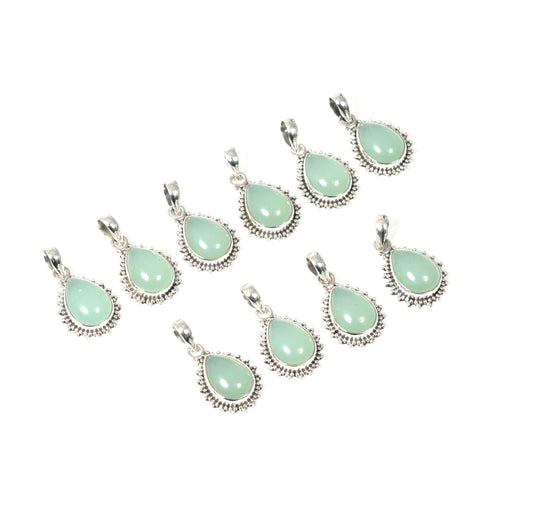 Wholesale 10PC 925 Solid Sterling Silver Aqua Chalcedony Pendant Lot