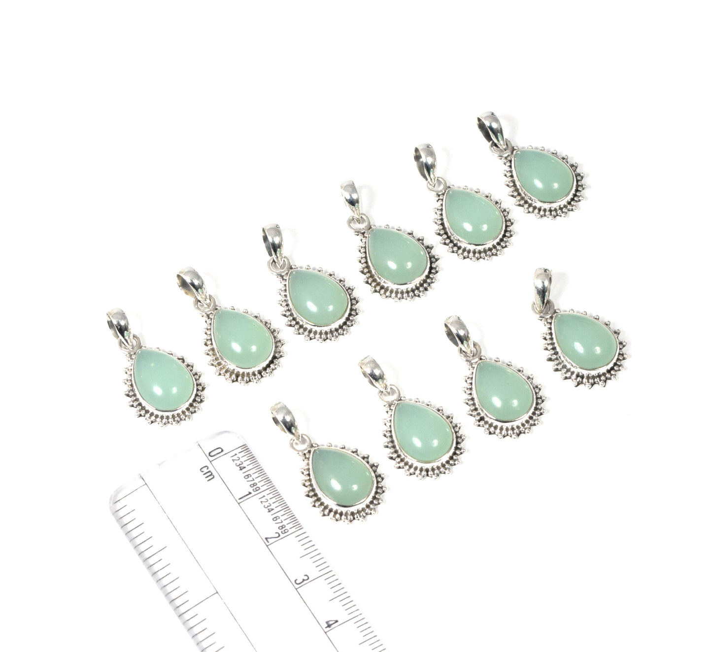 Wholesale 10PC 925 Solid Sterling Silver Aqua Chalcedony Pendant Lot