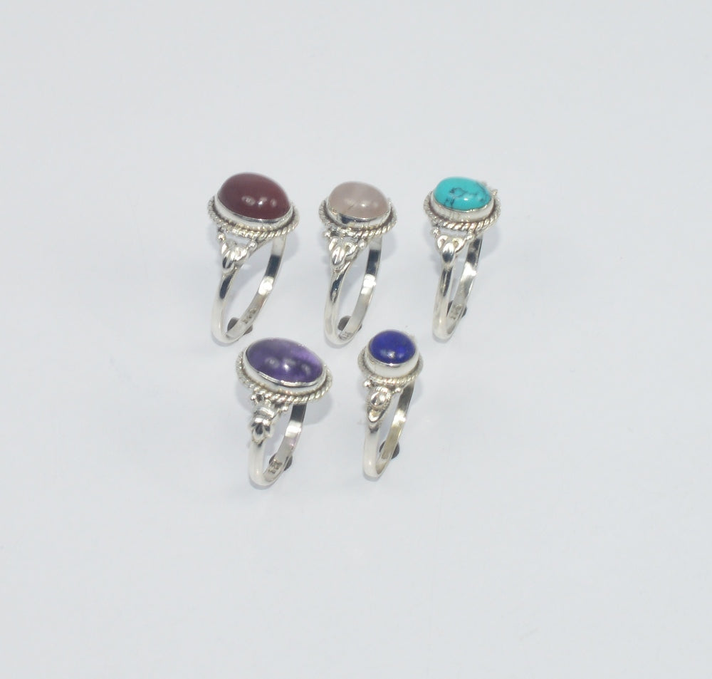 WHOLESALE 5PC 925 SOLID STERLING SILVER PINK ROSE QUARTZ AND MIX RING LOT