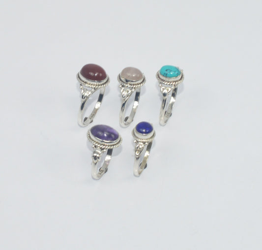 WHOLESALE 5PC 925 SOLID STERLING SILVER PINK ROSE QUARTZ AND MIX RING LOT