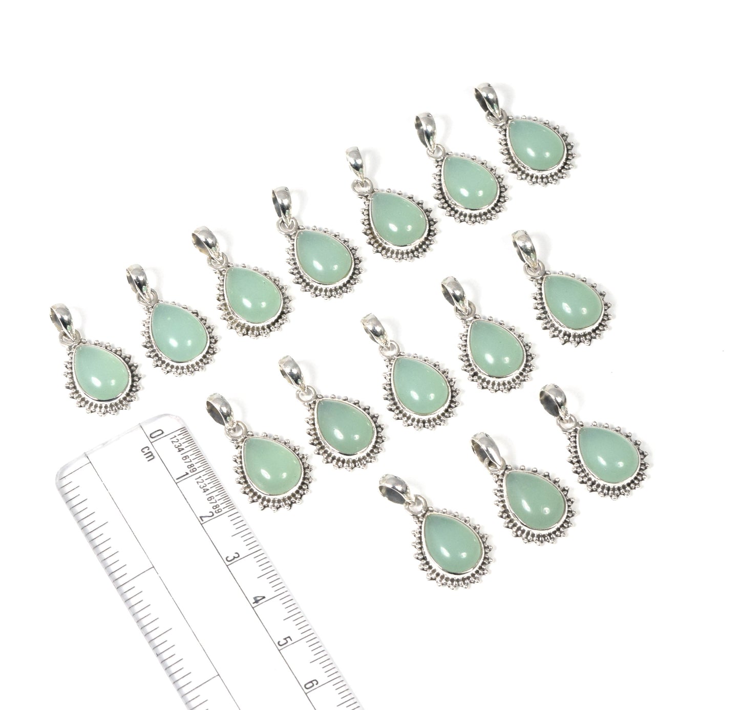 Wholesale 15PC 925 Solid Sterling Silver Aqua Chalcedony Pendant Lot