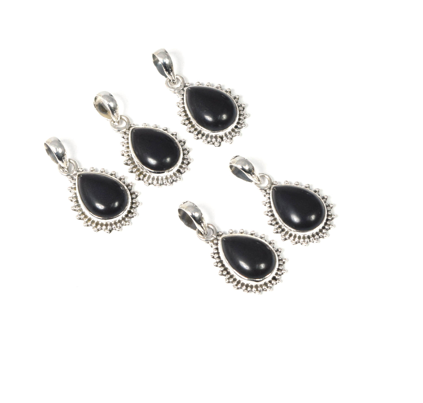Wholesale 5PC 925 Solid Sterling Silver Black Onyx Pendant Lot