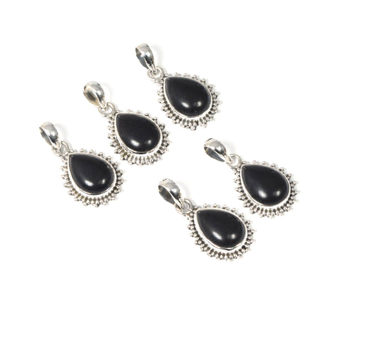 Wholesale 5PC 925 Solid Sterling Silver Black Onyx Pendant Lot