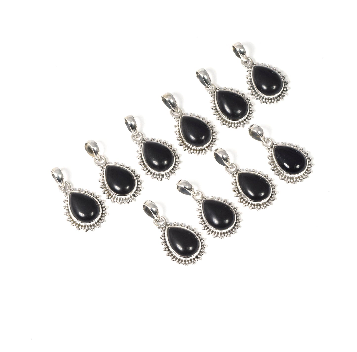 Wholesale 10PC 925 Solid Sterling Silver Black Onyx Pendant Lot