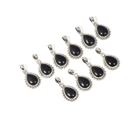 Wholesale 10PC 925 Solid Sterling Silver Black Onyx Pendant Lot