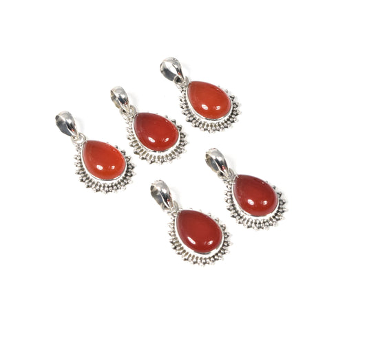 Wholesale 5PC 925 Solid Sterling Silver Red Carnelian Pendant Lot