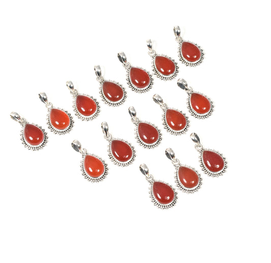 Wholesale 15PC 925 Solid Sterling Silver Red Carnelian Pendant Lot