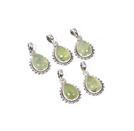 Wholesale 5PC 925 Solid Sterling Silver Green Prehnite Pendant Lot