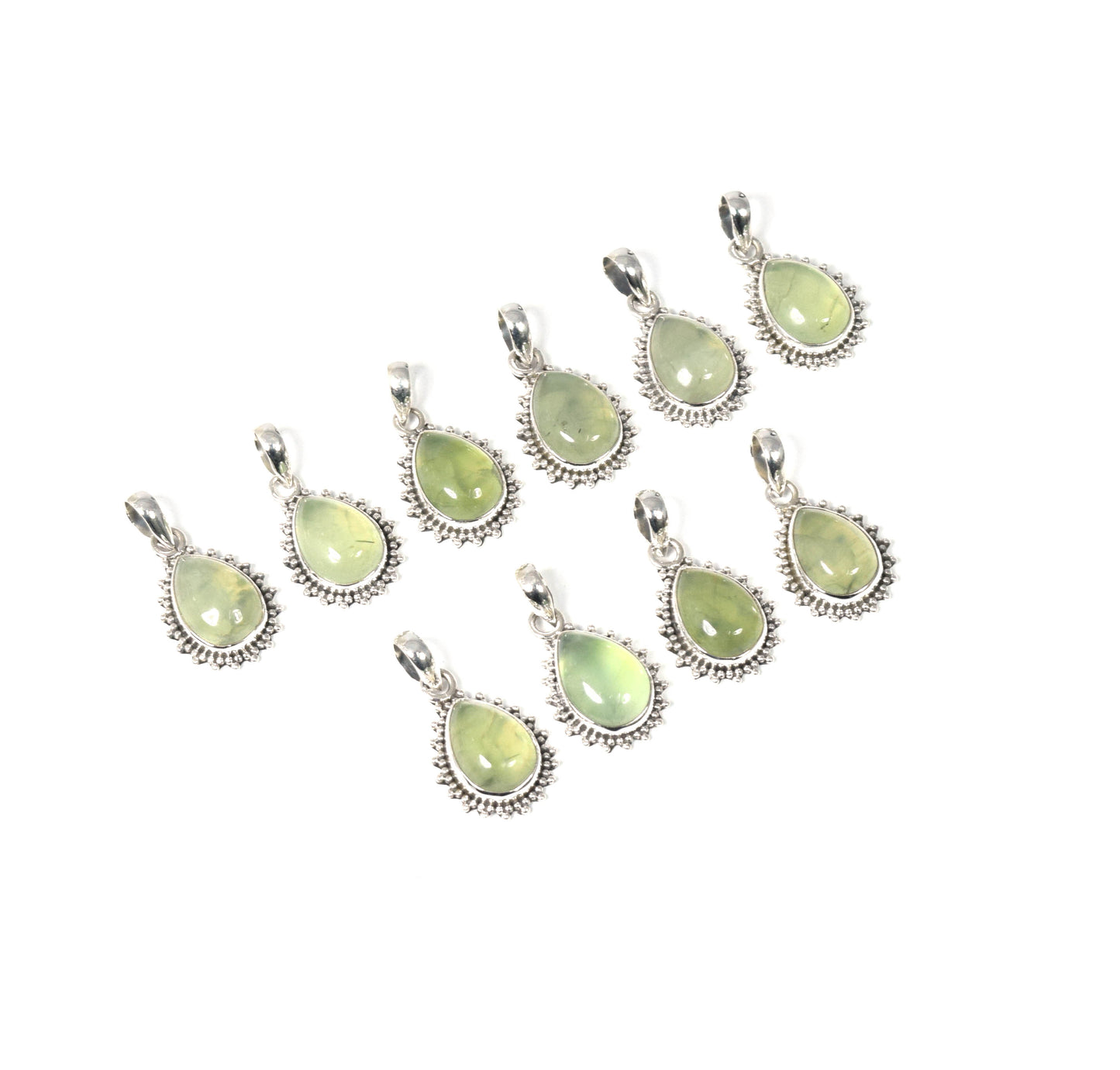 Wholesale 10PC 925 Solid Sterling Silver Green Prehnite Pendant Lot