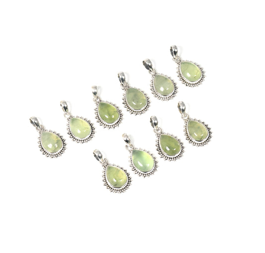 Wholesale 10PC 925 Solid Sterling Silver Green Prehnite Pendant Lot