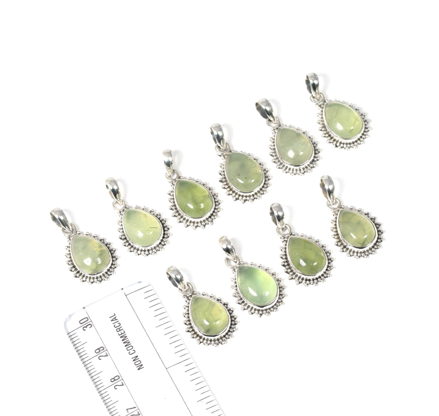 Wholesale 10PC 925 Solid Sterling Silver Green Prehnite Pendant Lot