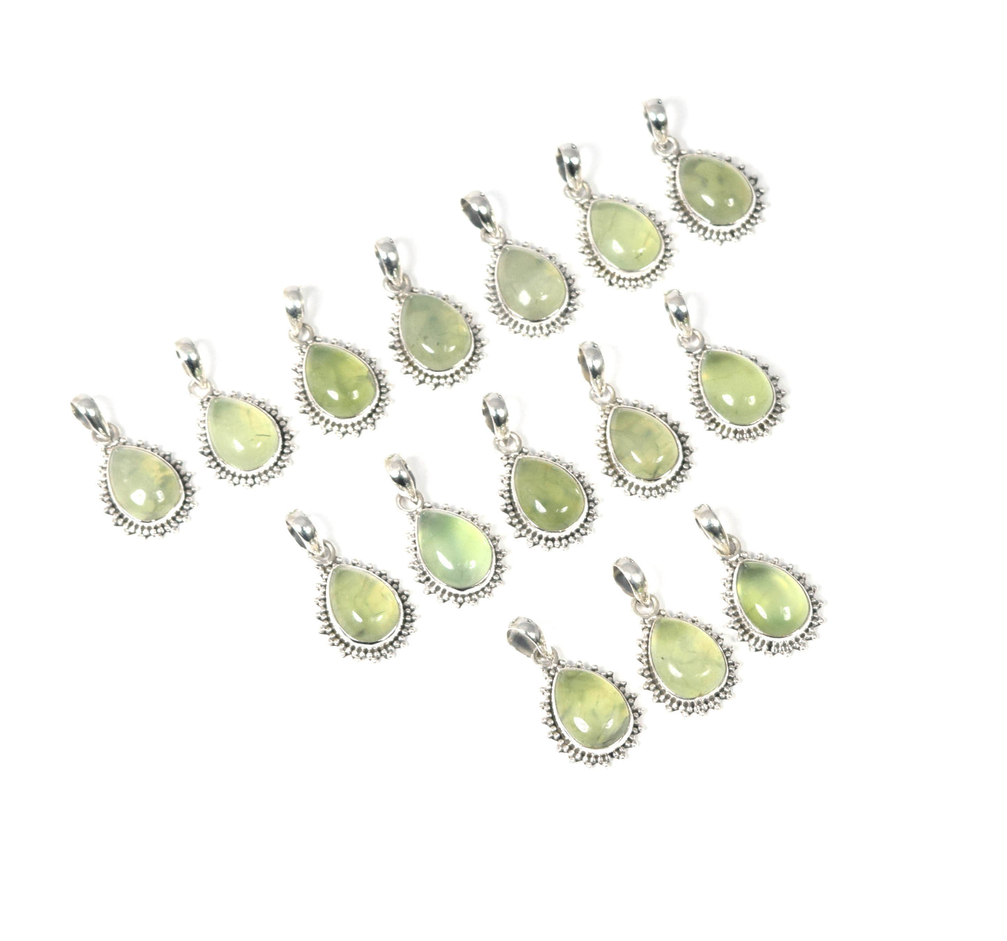Wholesale 15PC 925 Solid Sterling Silver Green Prehnite Pendant Lot