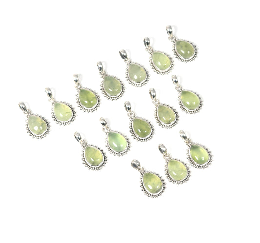 Wholesale 15PC 925 Solid Sterling Silver Green Prehnite Pendant Lot
