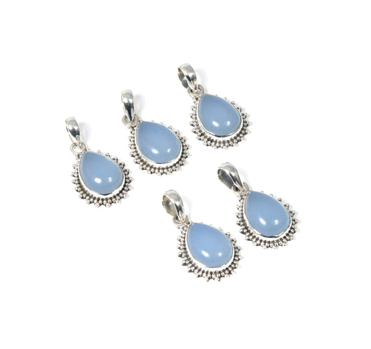 Wholesale 5PC 925 Solid Sterling Silver Blue Chalcedony Pendant Lot
