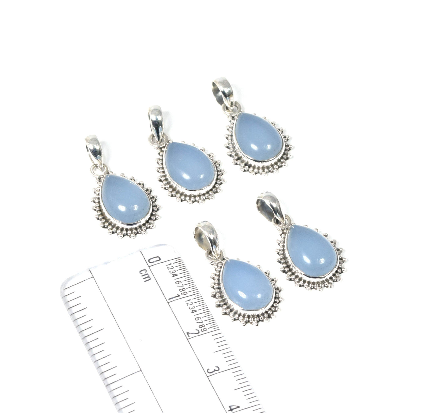 Wholesale 5PC 925 Solid Sterling Silver Blue Chalcedony Pendant Lot