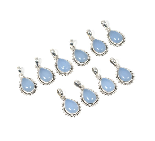 Wholesale 10PC 925 Solid Sterling Silver Blue Chalcedony Pendant Lot