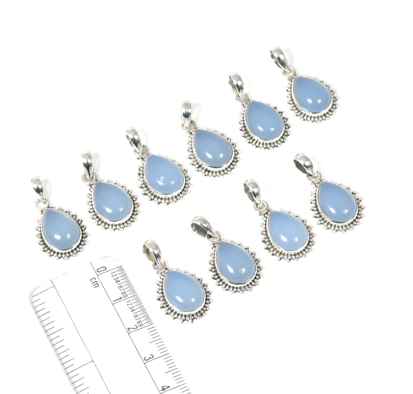 Wholesale 10PC 925 Solid Sterling Silver Blue Chalcedony Pendant Lot