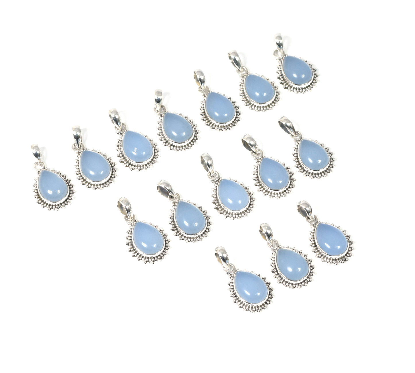 Wholesale 15PC 925 Solid Sterling Silver Blue Chalcedony Pendant Lot