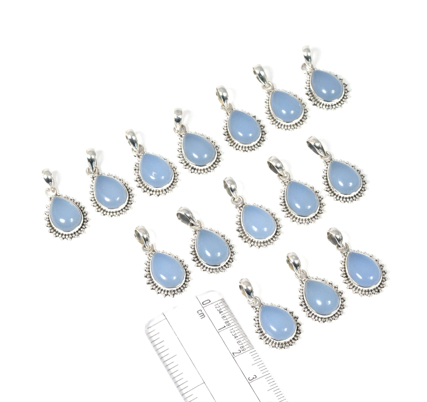 Wholesale 15PC 925 Solid Sterling Silver Blue Chalcedony Pendant Lot