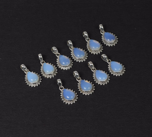 Wholesale 10PC 925 Solid Sterling Silver Milky Opalite Pendant Lot