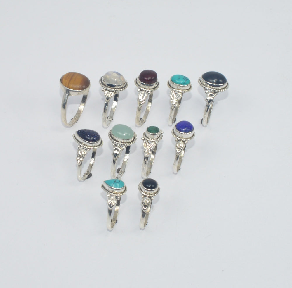 WHOLESALE 11PC 925 SOLID STERLING SILVER TURQUOISE AND MIX STONE RING LOT