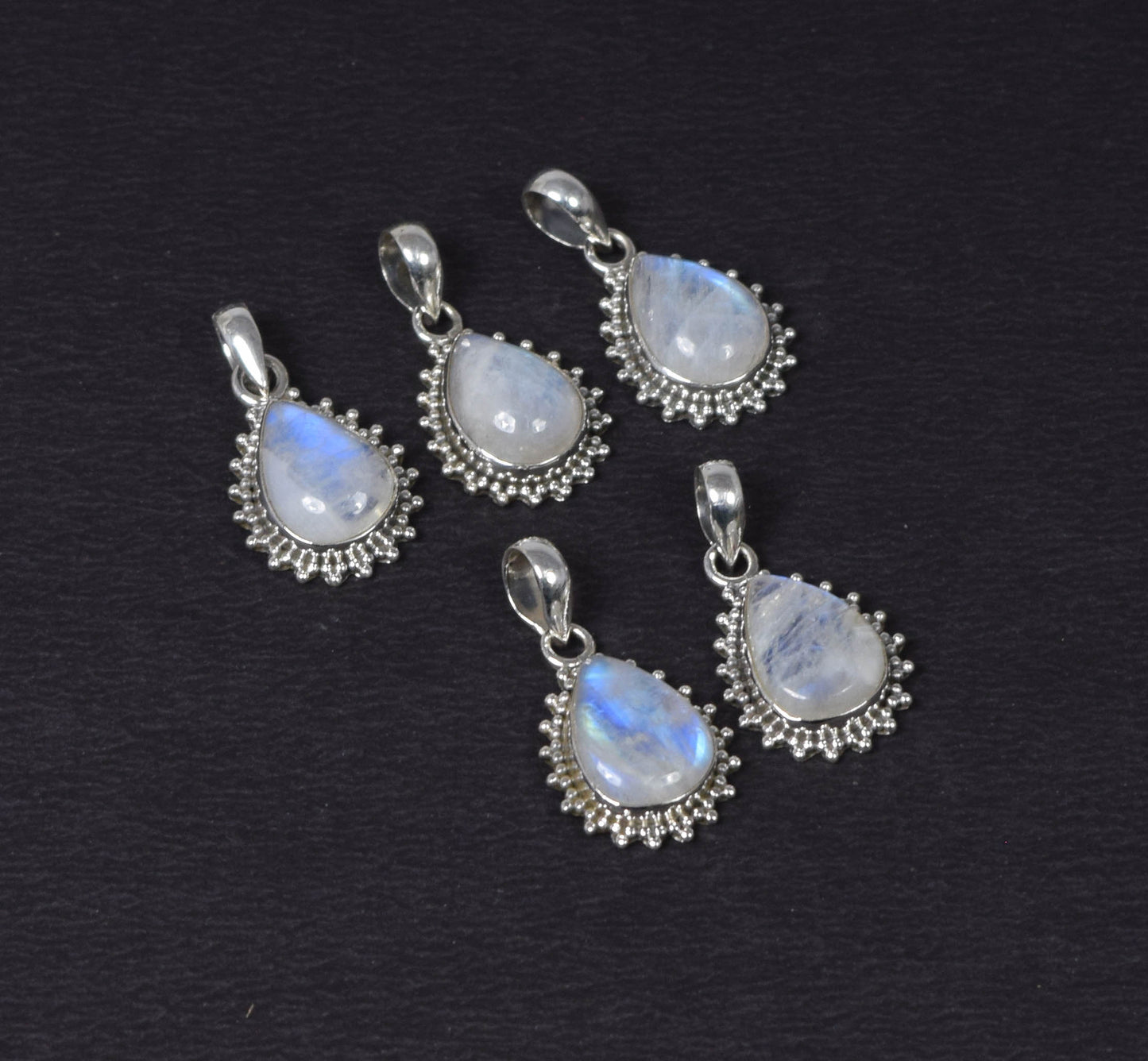 Wholesale 5PC 925 Solid Sterling Silver White Rainbow Moonstone Pendant Lot