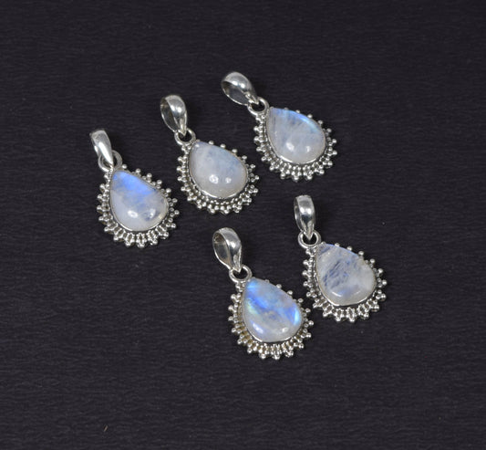 Wholesale 5PC 925 Solid Sterling Silver White Rainbow Moonstone Pendant Lot