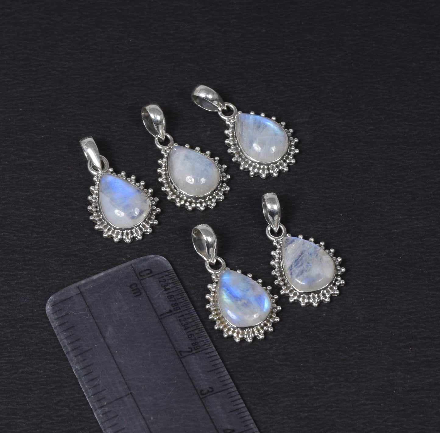 Wholesale 5PC 925 Solid Sterling Silver White Rainbow Moonstone Pendant Lot